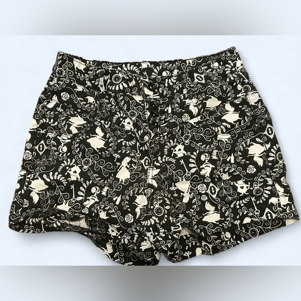 Disney Alice in Wonderland Black & White Print High-Waisted Shorts - Size 5